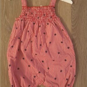 Carter's Girl's Size 3-6 Months Red& White Striped Romper With Navy Stars